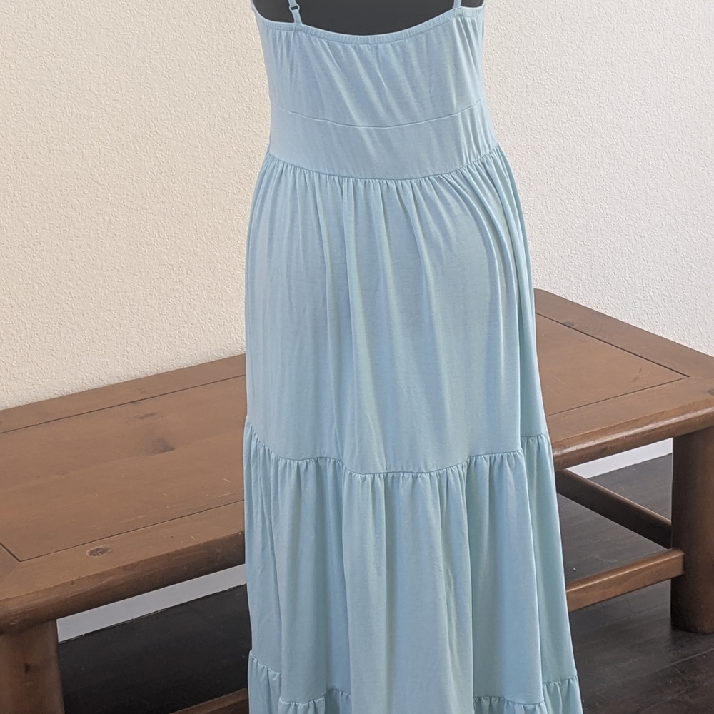 VENUS Blue Tiered Maxi Dress Twist Front Boho Sundress Flowy Spaghetti Strap S - Picture 5 of 9